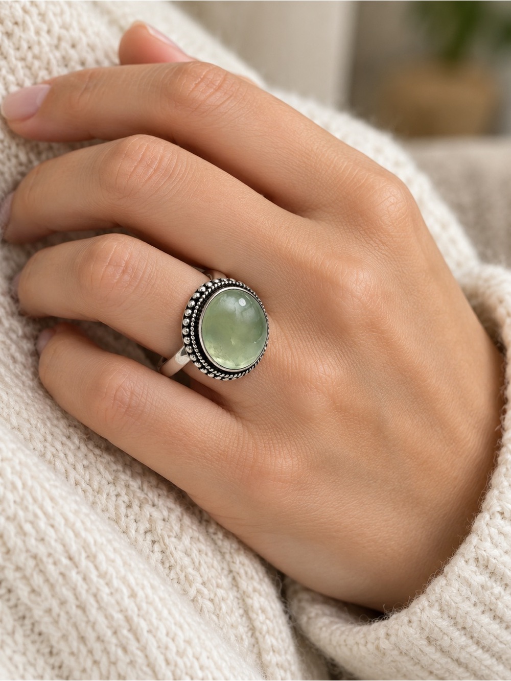 Prehnite Ring - Solid 925 Sterling - Size 7